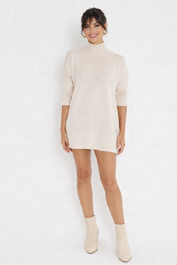 Women's Vanilla Mock Neck Knitwear Tunic Be272
