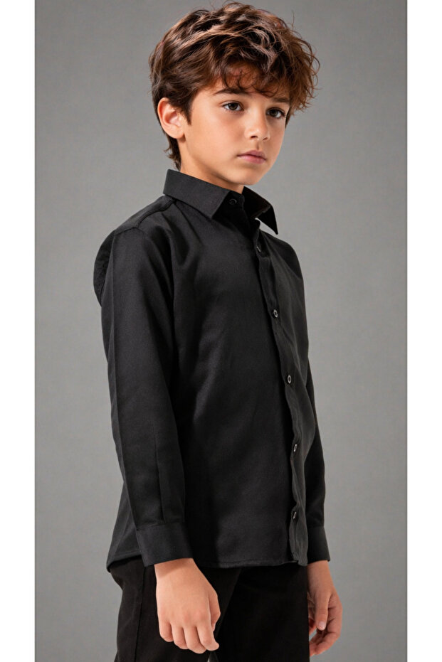 Boy's Stylish Classic Black Long Sleeve Shirt – Modern Fit
