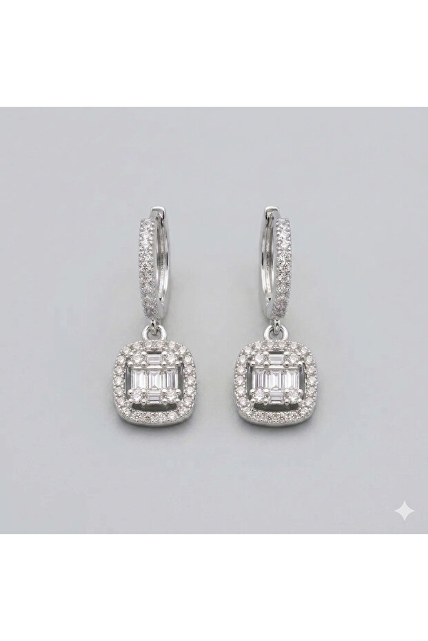 Special Series Zircon Stone Dangle Baguette Steel Earrings - 2.8 cm
