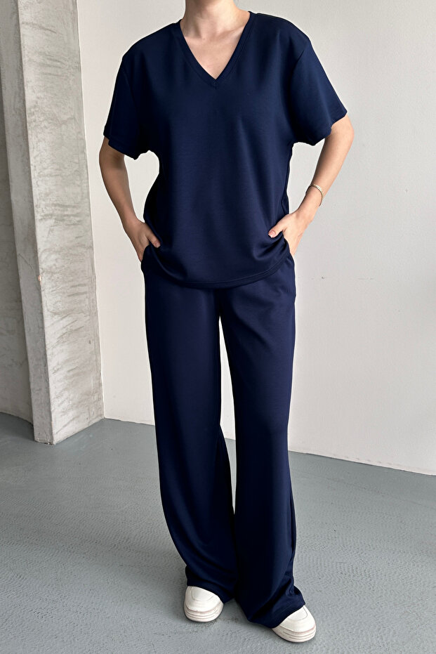 Women's Modal Fabric Half Sleeve V-Neck Tracksuit Set 1209