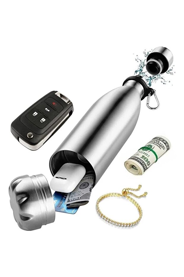 Stainless Steel Thermos with Secret Compartment 750 Ml, an Earthquake Thermos Mug That You Can Store Money and Key Chains