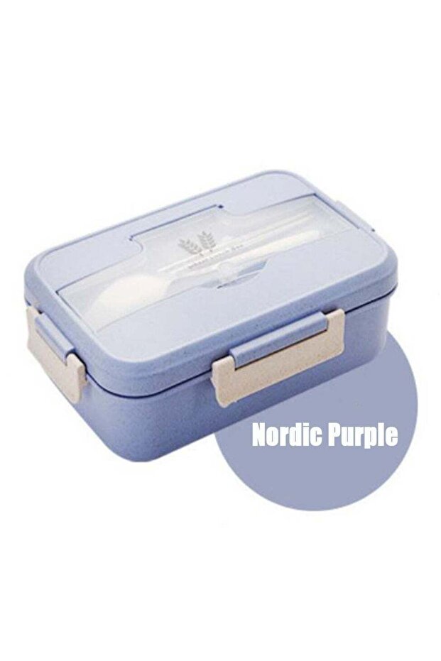 1200ml Wheat Straw Bento Lunch Box,Leakproof,Microwave Safe,Purple
