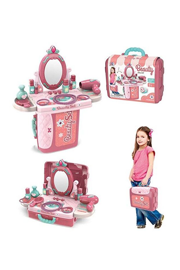 Pretend Beauty Dresser Vanity Makeup Play Set,Lightweight,Compact,for Girls