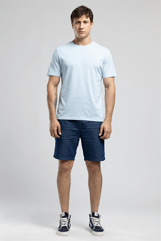 Logos Men's Regular Fit 100% Cotton Printed Crew Neck T-Shirt Blue