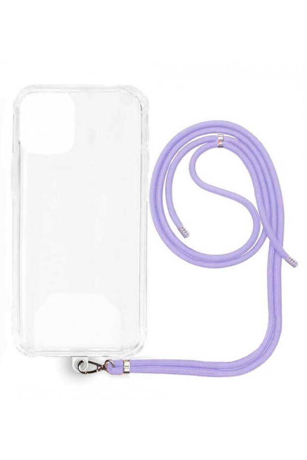 Apple iPhone 12 Mini Transparent Silicone Case with Rope Strap Lilac
