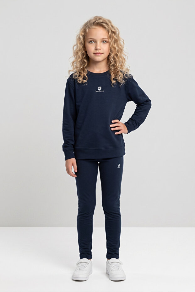 Girl's Fleece-Lined Diving Fabric Tracksuit Set (Sweatshirt + Leggings)