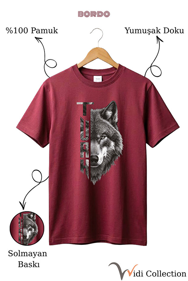 تي شيرت من القطن بنسبة مطبوع٪ بتصميم نصي تركي من Half Wolf Half مطبوع