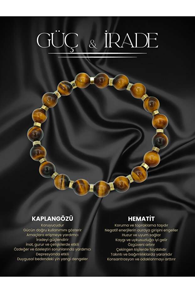 Certified Aa+ Tiger's Eye and Hematite Natural Stone Men's Bracelet