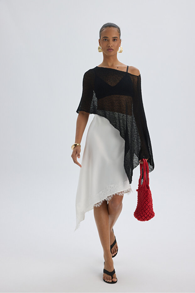 Lina Lace Detail White Satin Skirt