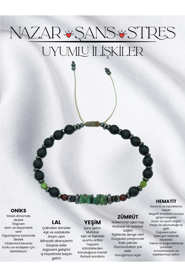 Certified Certified Emerald, Jade, Matte Onyx, and Hematite Natural Stone Men's Bracelet