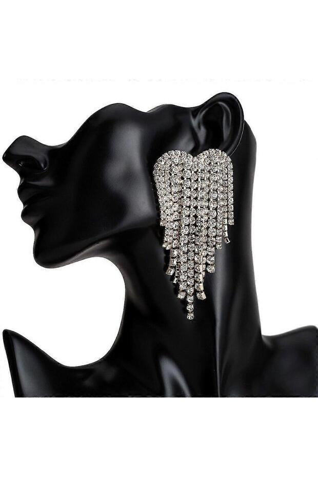 Accessories Tassel Heart Shaped Zircon Stone Dangle Women's Earrings