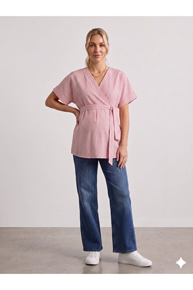 Pregnant Women's Bluz Koton Striped with Breastfeeding Feature