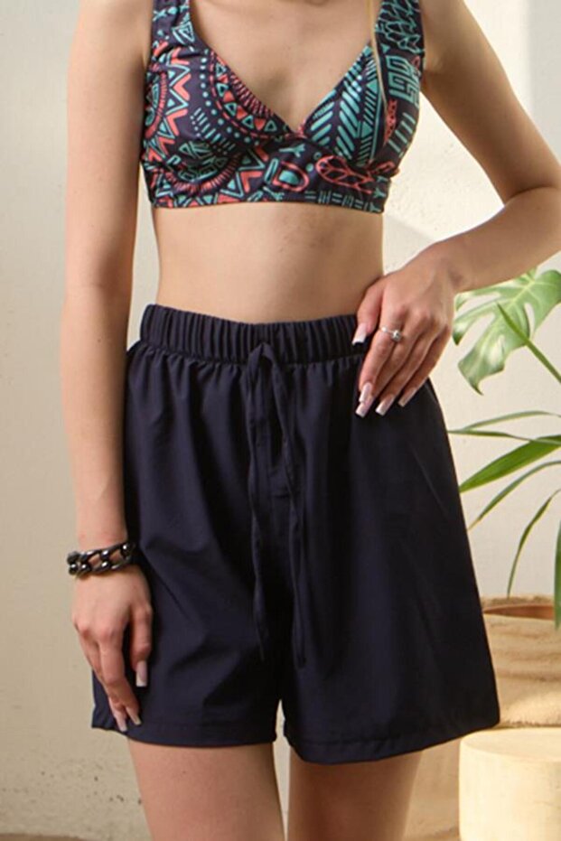 Swimming Shorts Women Navy Blue Stretchy Parachute