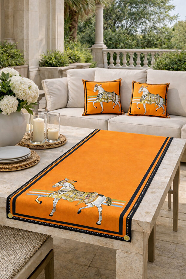Choose Your Style Royal Horse Patterned Living Room Decor 2 Piece Throw Pillow Covers (40X38) 1 Piece Runner (40X140) Set