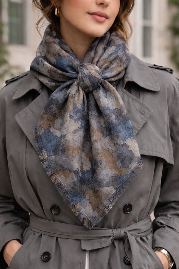 Soft Natural Tones Tropical Print Linen Look Square Shawl - Tropical Print Scarf Foulard