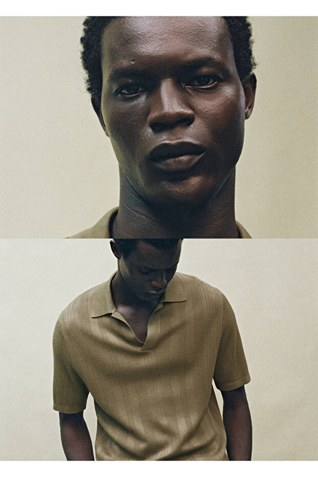 Geripptes Strick-Poloshirt - 8