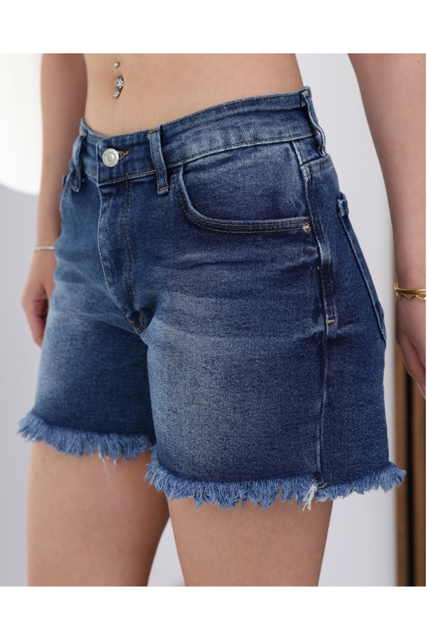 Women's Navy Blue High Waist Lycra Tassel Jeans Shorts Summer Jean Shorts