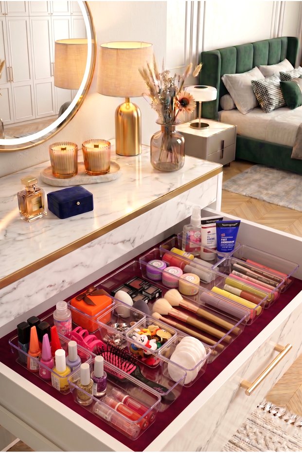 13 Piece Drawer Organizer Modular Makeup Jewelry Cosmetic Accessory Transparent Organizer Box