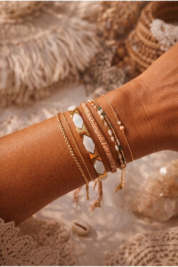 White Ceramic & 316L Steel Bracelet with Gold Detail and Adjustable Pin, Premium Stylish Design