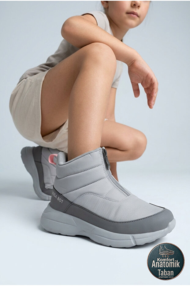 29177 Zippered Gray - Dark Gray Girl's Daily Boots