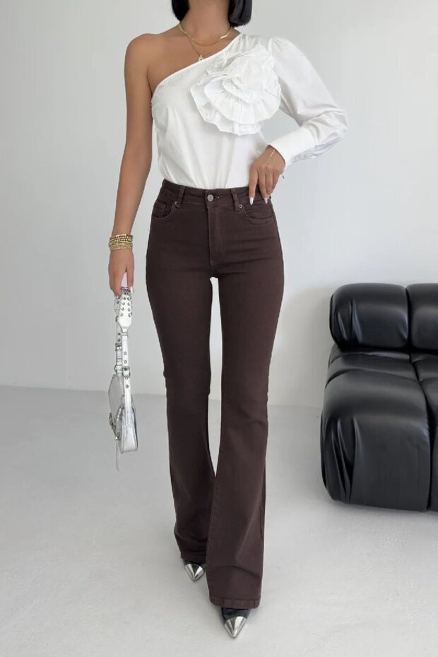 Women's Flared Skinny Jeans Brown 867-78