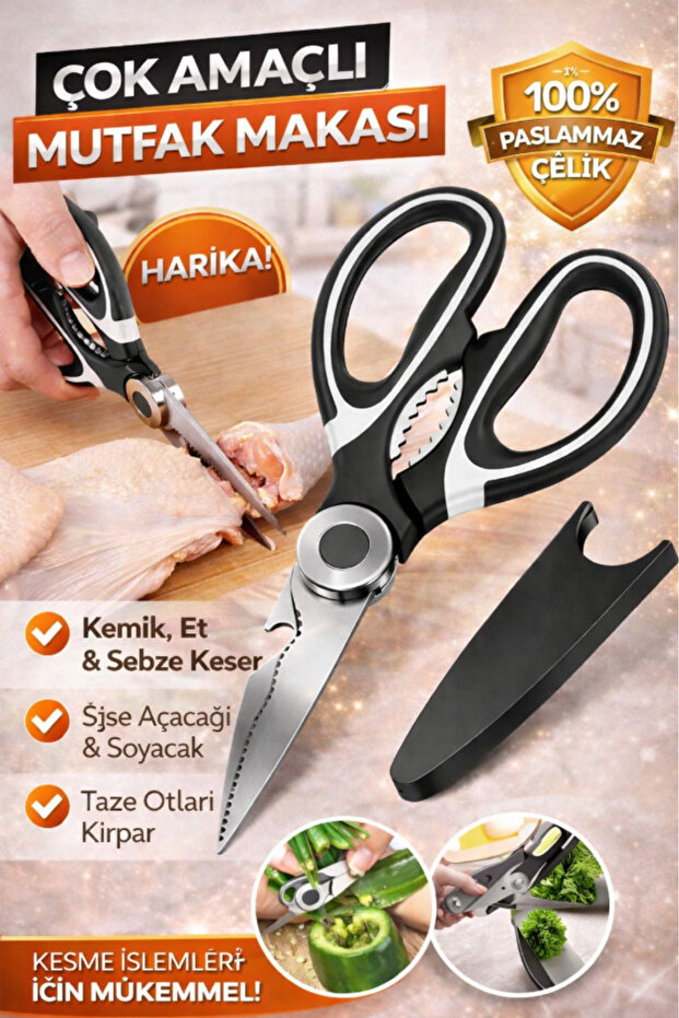 Stainless Steel Ultra Sharpened Kitchen Scissors Multi-Purpose Fish Meat Vegetable Scissors with Protection Cover