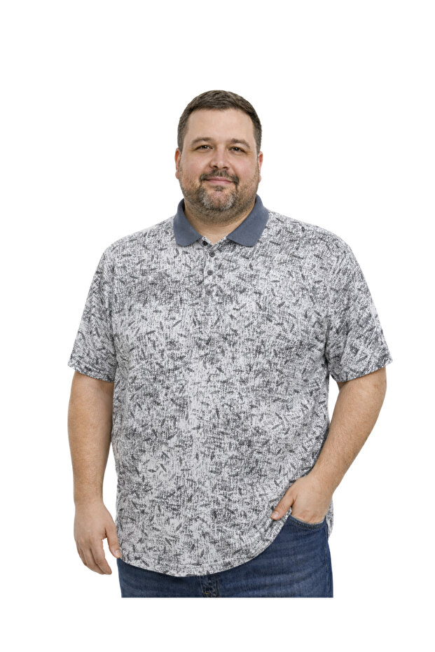 Men's Large Size Smoked Polo Collar Micro Patterned Short Sleeve T-Shirt 3Xl-4Xl-5Xl-6Xl