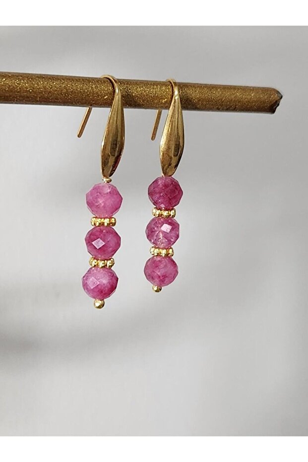 Ruby Stone Steel Design Earrings