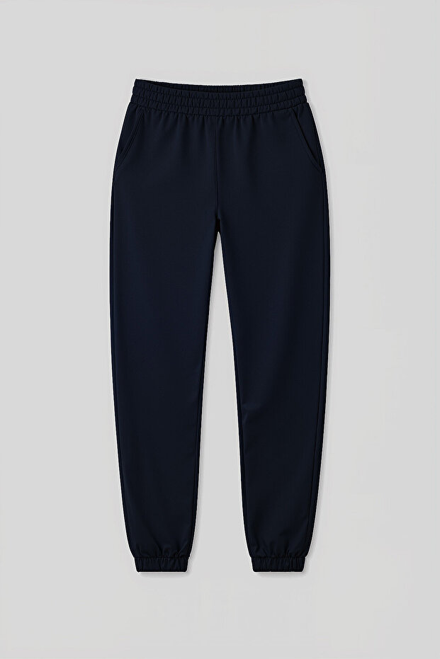 Navy Blue Pocketed High Waist Comfortable Form Rubber Leg Women's Tracksuit Bottom - 94583
