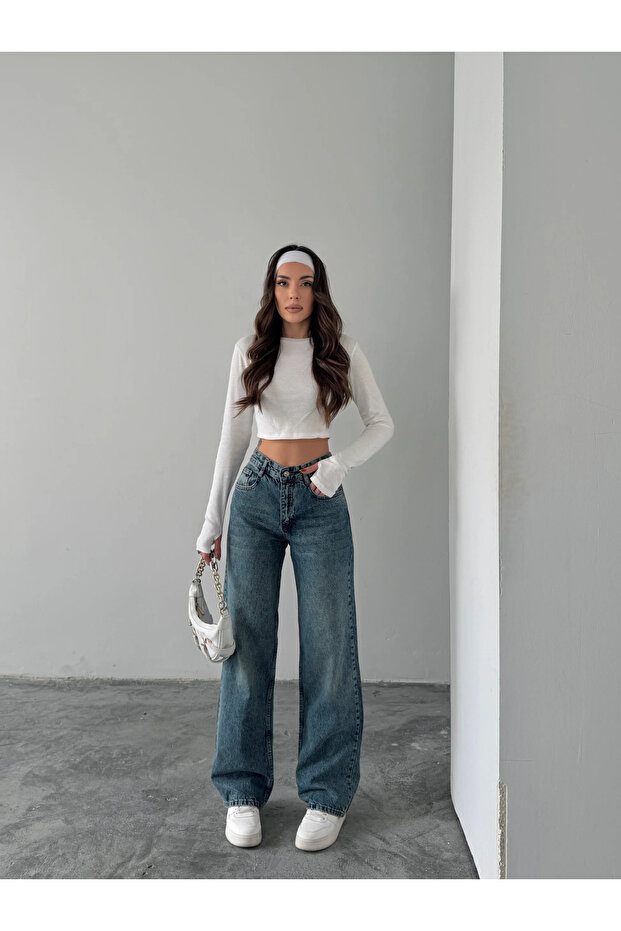 Vintage Wide Leg Jean Pants - Blue