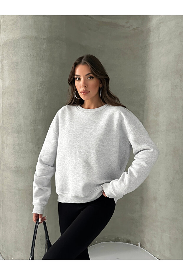 Plain Basic Sweatshirt - Gray - 2