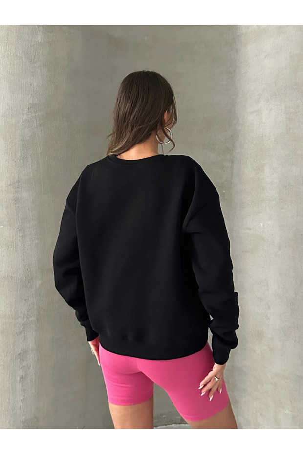 Plain Basic Sweatshirt - Black - 3
