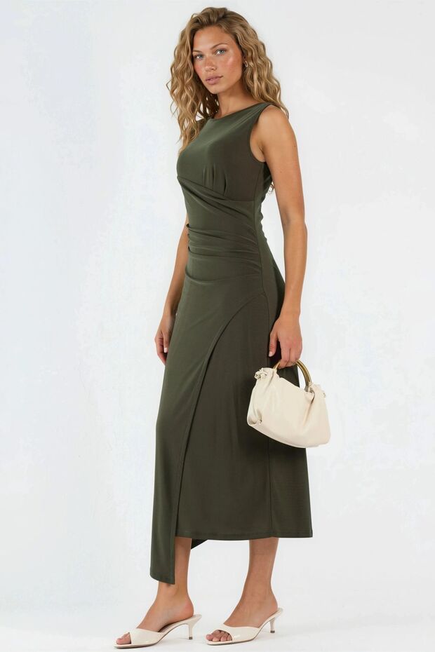 Drawstring A-Line Midi Dress - 2