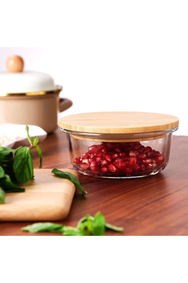 Natural 400 ml Round Borosilicate Storage Container - 1