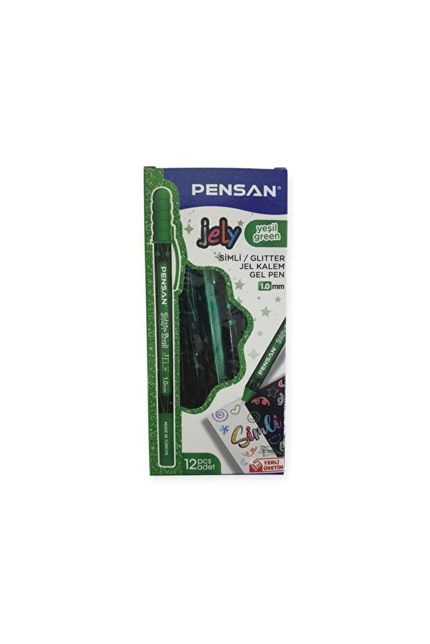 Gel Pen 2800 Green Jely Glitter Silvery 12'Li Package