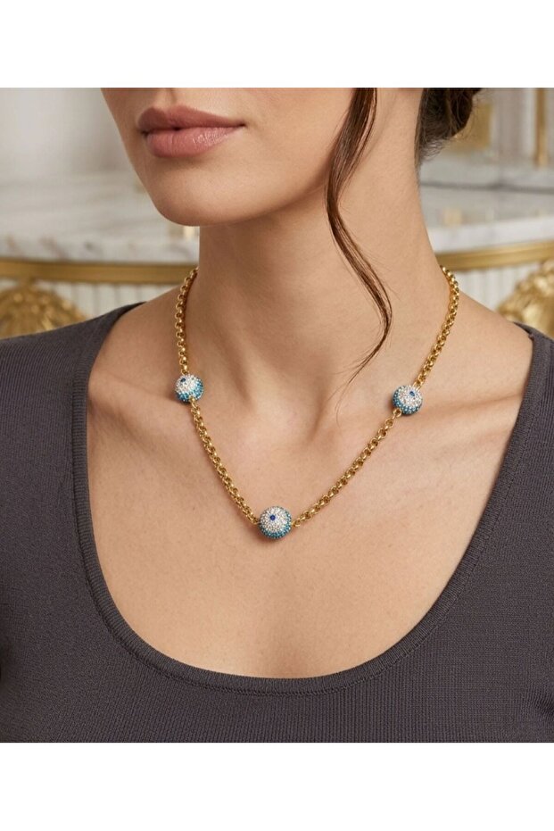 Women's Evil Eye Beaded Steel Necklace