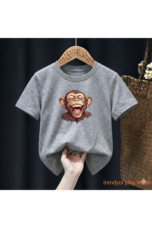 Smiling Monkey Printed 100% Children's Unisex T-Shirt 5 6 -7 8-9 10 -11 12 Years Old