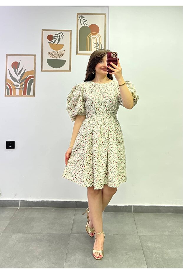 Balloon Sleeve Belted Dress