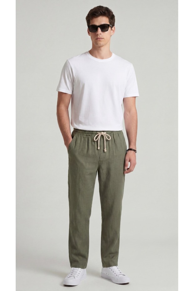 Men's Black Linen Trousers Muslin Fabric Oversize Comfortable Fit Daily Use