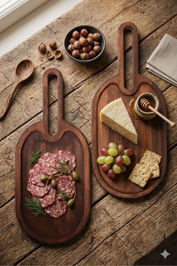 Wooden 2-Piece Serving Board - Steak Serving - Wooden Serving Plate - Wooden Serving Tray