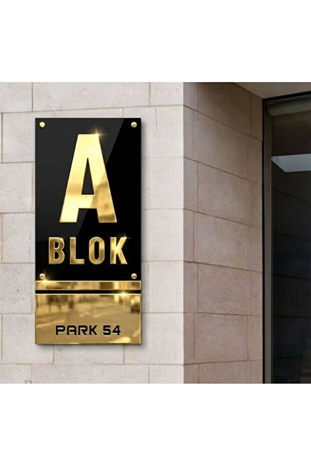 Apartment, Site, Construction, Villa, Customizable Black Matte Glossy Plexiglass Gold Block Sign 75X35 cm