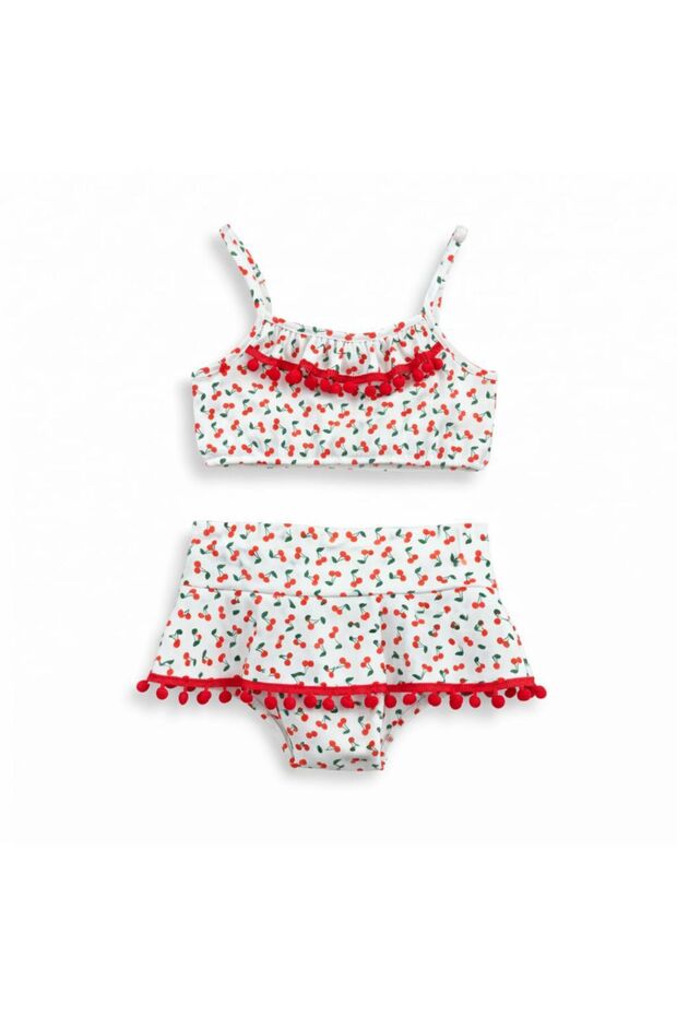 Cherry Patterned Printed Girls' Bikini Set