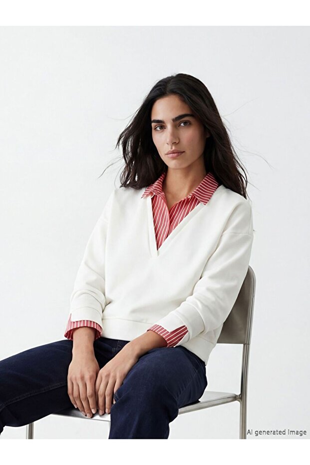 Natuvera Shirt Collar Striped Women's Sweatshirt
