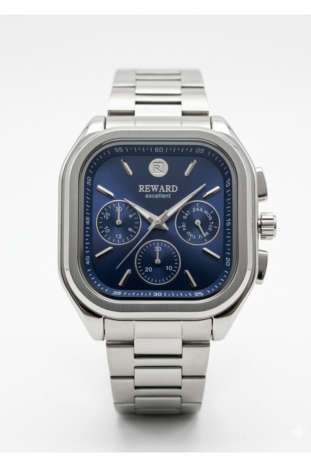 Men's Navy Blue Dial Metal Cord Square Case Multifunction Wristwatch 2 Years Warranty