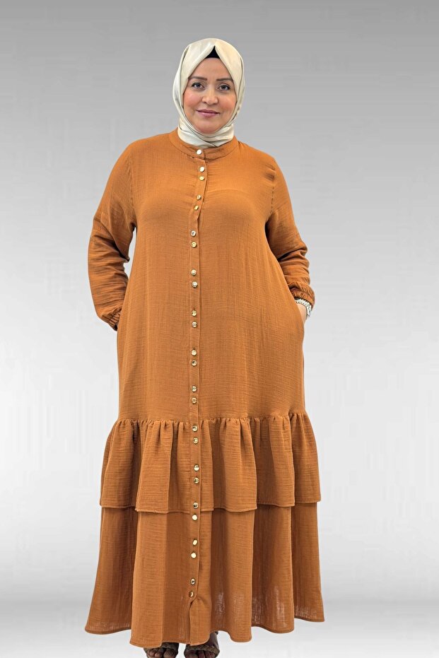 66002 Plus Size Skirt with Ruffled Sleeves and Elastic Muslin Robe - Cinnamon
