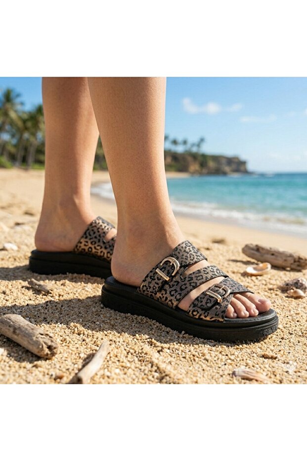 Leopard Patterned Genuine Leather Slippers - 2