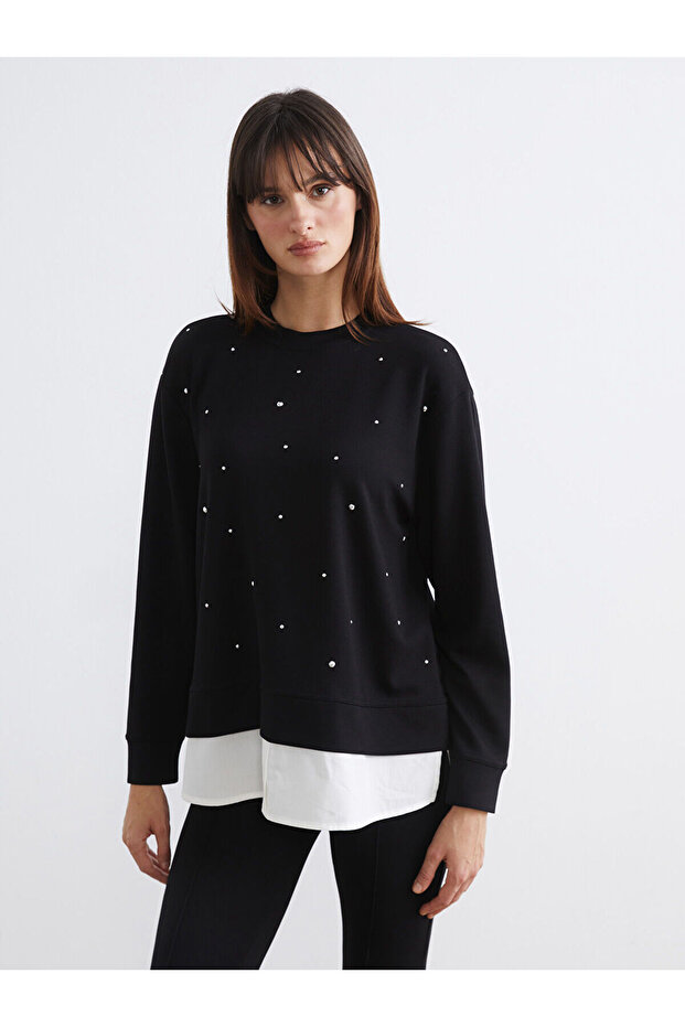 Crew Neck Stone Embellished Women's Sweatshirt