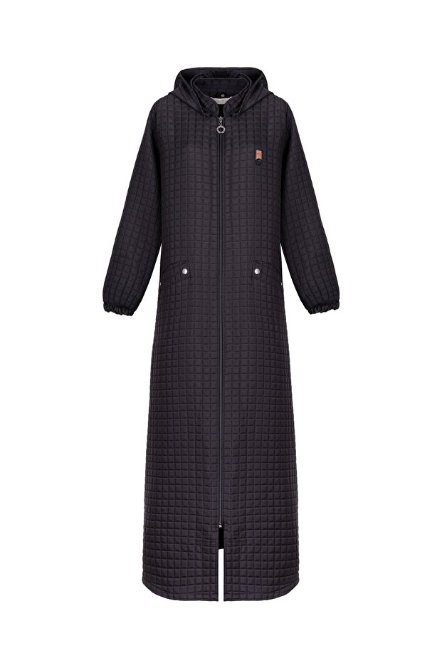 24145 Full Length Woven Quilted Robe with Hood, Seasonal, Stylish, Comfortable