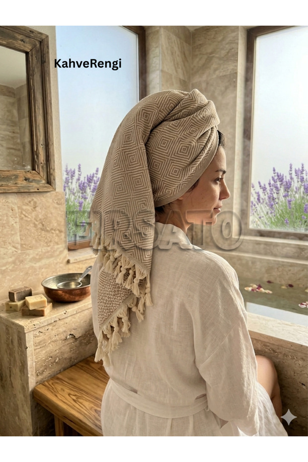 Crystal Patterned 100% Cotton Hair Drying Towel | Head Towel | Peşkir – 45X90 cm (1 Piece)