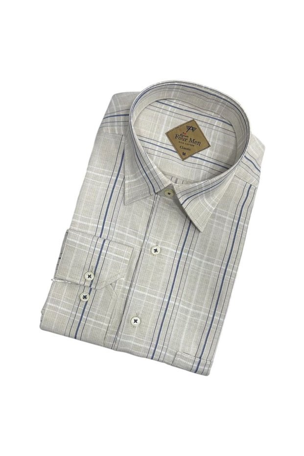 Men's Classic Wide Cut Plaid Cotton Long Sleeve Shirt